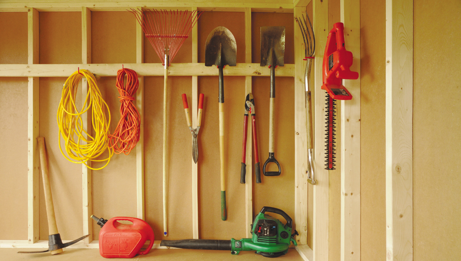 shed interior walls with hanging storage