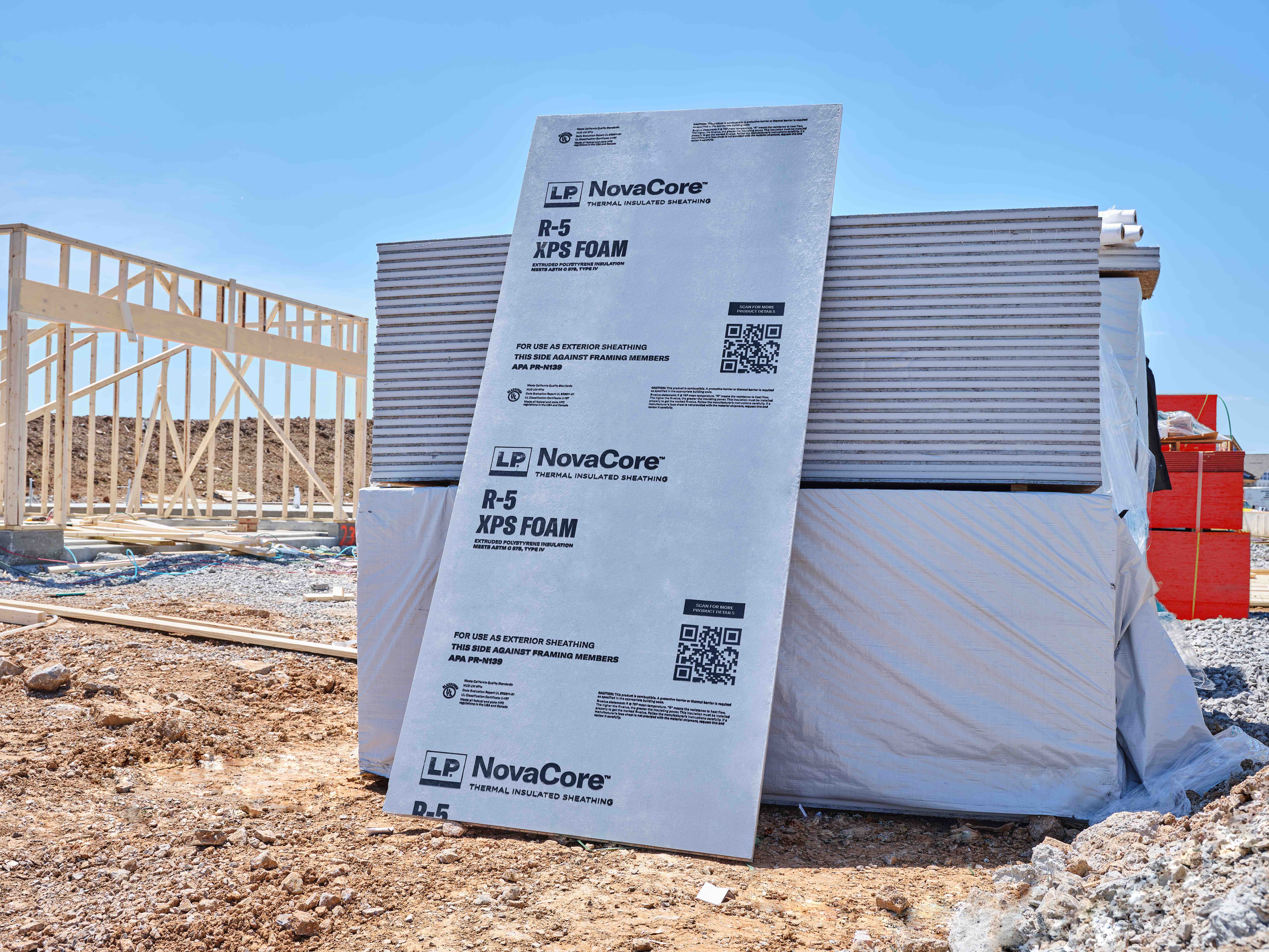 stacked novacore boards on jobsite
