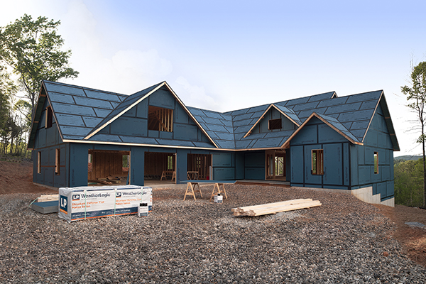 lp weatherlogic wall and roof sheathing panels installed on single family home
